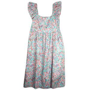 J. Crew Floral Watercolor Midi Dress 18 Pink Green Ruffle Sleeve Boho Cottage